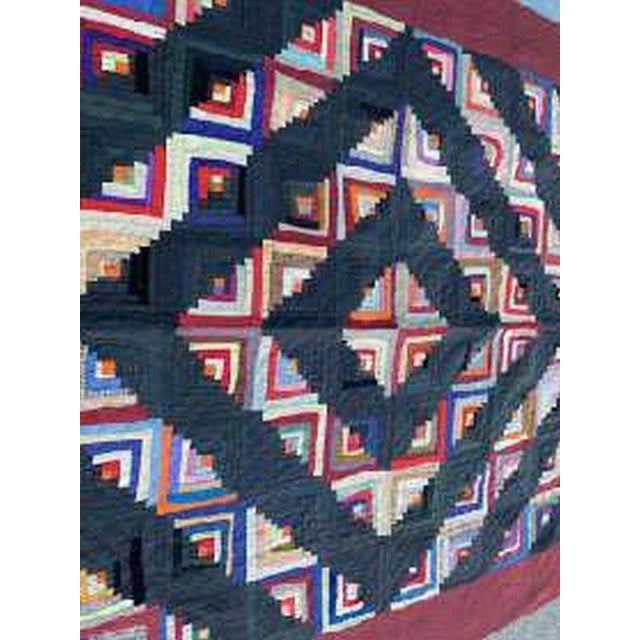 Folk Art 19th Century Wool Log Cabin Quilt From Pennsylvania For Sale - Image 3 of 10