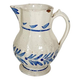 Hand-Painted Blue and White Pottery Jug, 19th Century For Sale