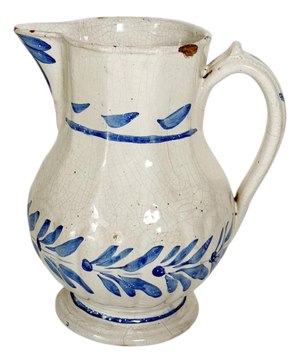 Hand-Painted Blue and White Pottery Jug, 19th Century