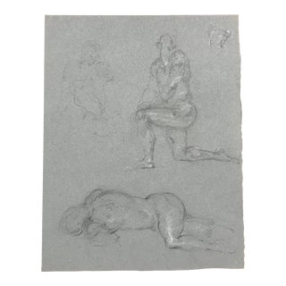 Mid 20th Century Original Charcoal Figure Drawing For Sale