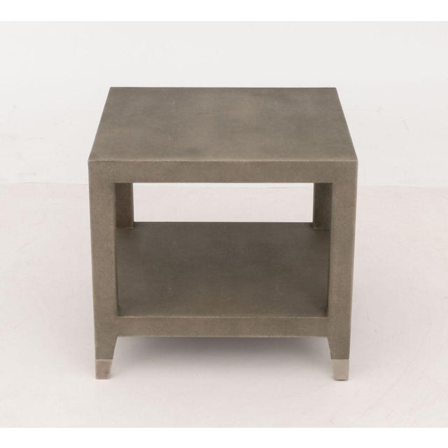 Restoration Hardware "Graydon" Faux Shagreen Side Table, with two tiers, label to underside. 20.25" H x 22" W x 22" D....