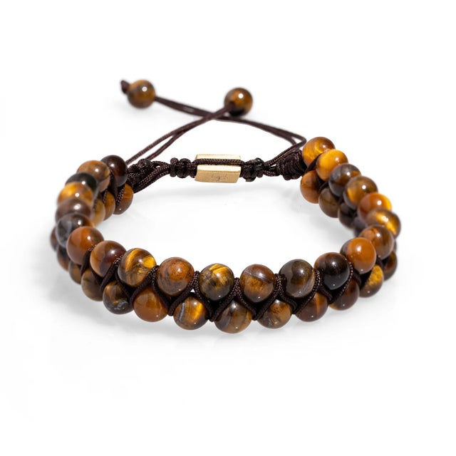 Tiger's Eye Stone Two Row Beaded Woven Bracelet For Sale In Miami - Image 6 of 7