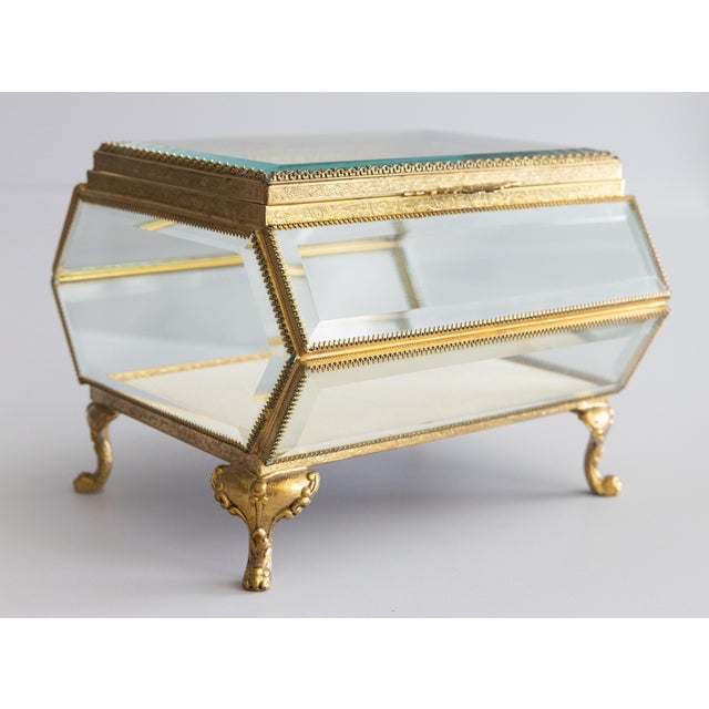 Large Antique French Ormolu Beveled Glass Jewelry Casket Dresser Box For Sale - Image 13 of 13