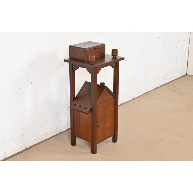 Stickley Brothers Stickley Brothers Style Antique Mission Oak Arts & Crafts Smoker's Stand, Circa 1910 For Sale - Image 4 of 12
