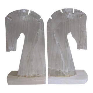 Vintage Stone Horse Head Bookends - a Pair For Sale