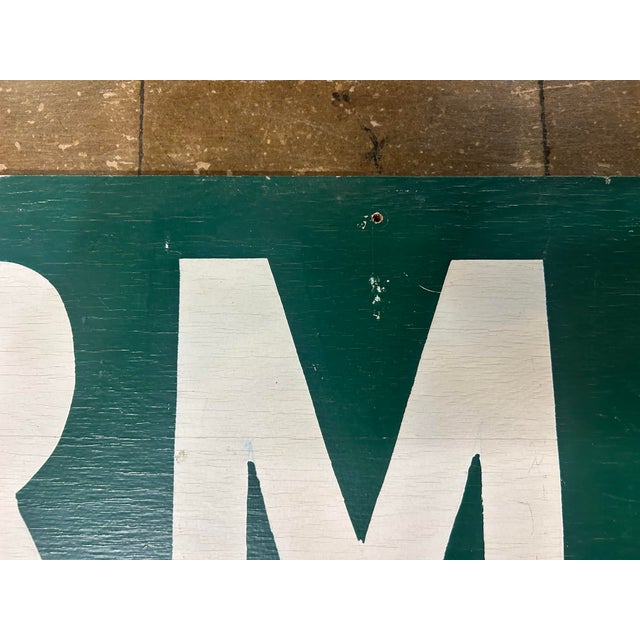Green Vintage Large Wooden Green & White Farm Produce Sign For Sale - Image 8 of 12