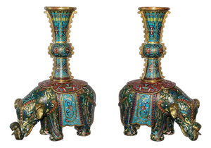 Pair of 19th Century Chinese Cloisonné Elephant Gu Vases