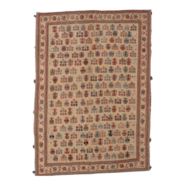 Antique Hand-Knotted Persian Suzani Rug 4'0" X 5'9" For Sale