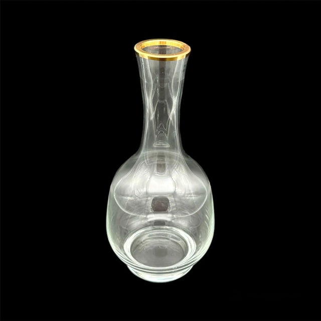 Glass Vintage 24k Gold Rim Crystal Decanter With Goblets Set- 5 Pieces For Sale - Image 7 of 11