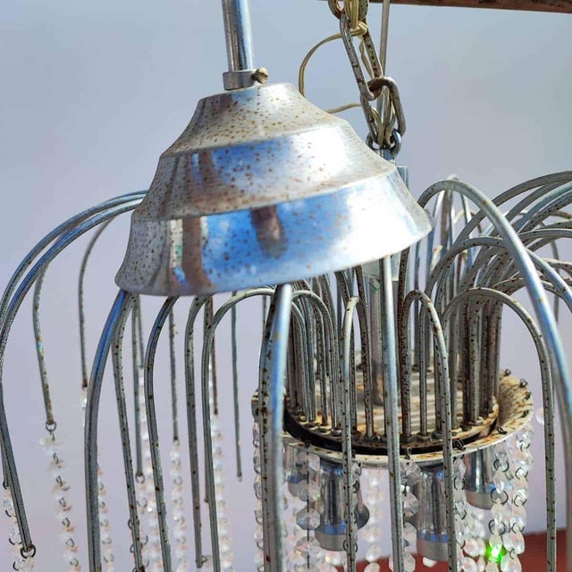Vintage Metal Chandelier with Glass Drops For Sale - Image 9 of 10