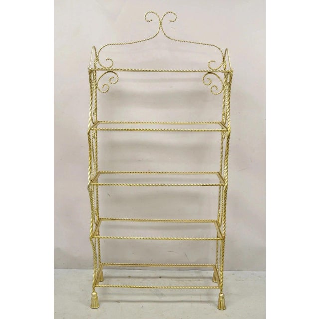 Vintage Italian Hollywood Regency Iron Rope Tassel Silver & Gold 5 Tier Etagere Bookcase. Item features (5) tiers (no...