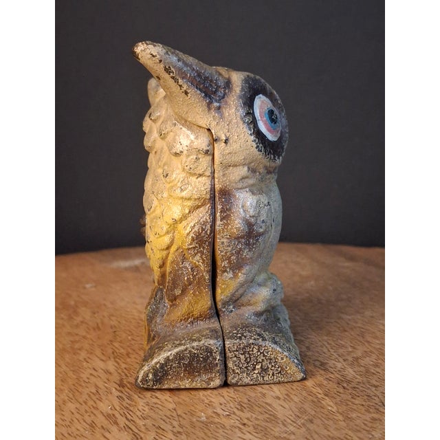 Metal Vintage Cast Iron Owl on Stump Still Bank Gold Finish 3.7" Moore Pg 90 #599 For Sale - Image 7 of 18