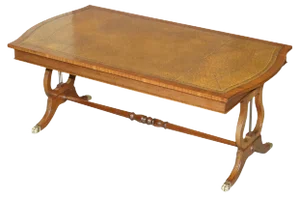 Vintage Hardwood & Brown Leather Coffee Table