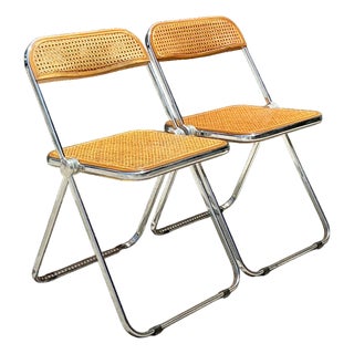 Vintage Italian Chrome and Cane Folding Chairs - A Pair For Sale