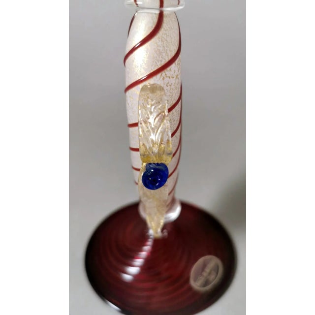 Baroque 1970s Murano Glass Goblet "Tipetto" Red Blown Glass With Gold Leaf Decoration For Sale - Image 3 of 12