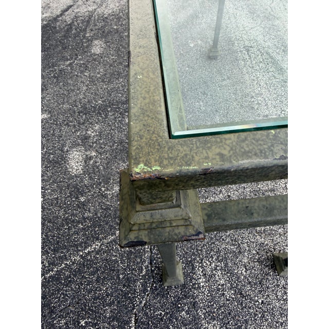 Metal Vintage Mid-Century Brutalist Wrought Iron and Glass Console Table For Sale - Image 7 of 8