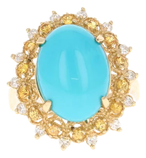 5.40 Carat Turquoise Diamond Yellow Gold Cocktail Ring, Size 7