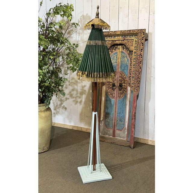 Indonesian Parasol in Wallpaper, Wood and Wool, 1950s For Sale - Image 4 of 18