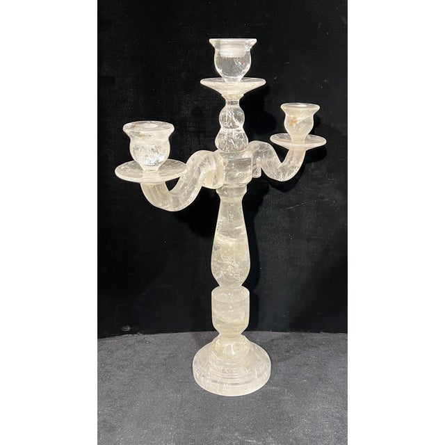 Late 20th Century Pair of Late 20th Century Large Rock Crystal Candelabra Candle Holders For Sale - Image 5 of 12