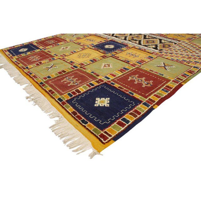 Berber Moroccan Kilim Rug with HighLow Pile, FlatWeave Rug with