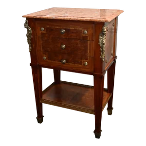 Inlaid Wood Nightstand Vintage Italian 3 Drawer Marble Accent Chest Brass Ormolu 80s