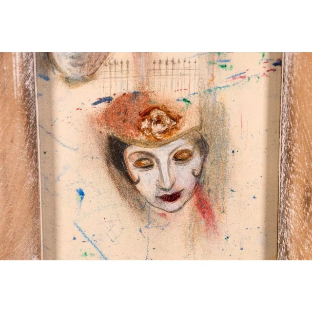 Late 20th Century Betty Woodward-Bosley Signed Surrealist Woman in Hat Drawing on Paper Framed For Sale - Image 5 of 9