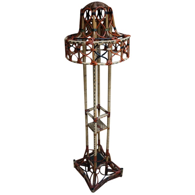 Art Nouveau Rattan Wicker Floor Lamp, 1890s For Sale