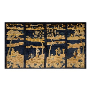 1920s Black Ground With Landscape of Chinese Culture Antique Peking Rug For Sale