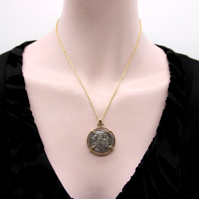 Silver 15th Century Seleukid Kingdom Demetrios II Nikator Sterling Silver Ancient Coin in 14k Gold Pendant For Sale - Image 8 of 10