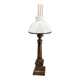 Vintage Table Lamp White Milk Glass Shade Metal Base 57" For Sale