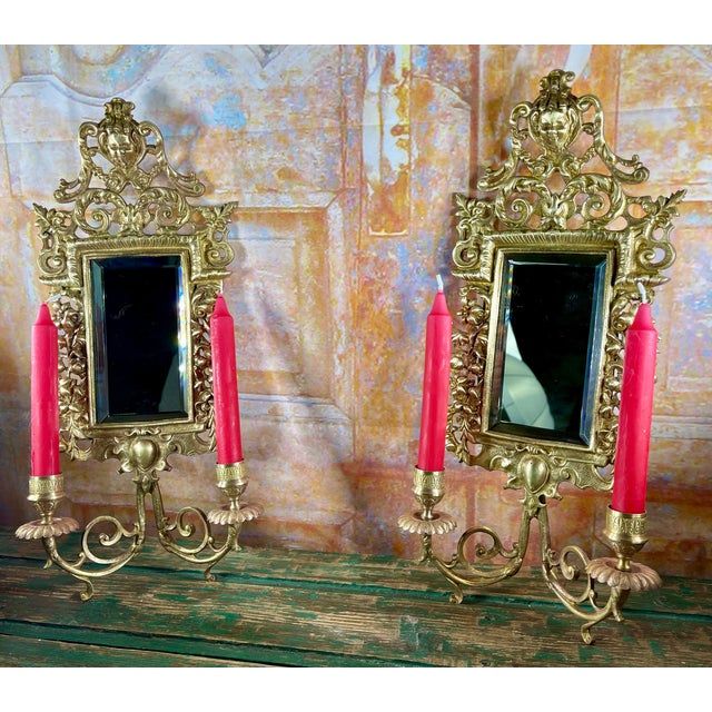 Napoleon III Double Wall Sconces with Beveled Mirrors in Gilt Bronze, Set of 2 For Sale - Image 12 of 15