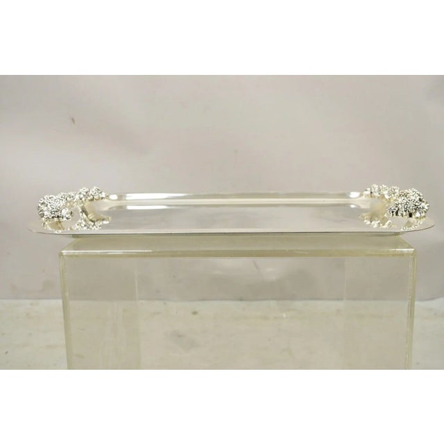 Vintage E.P. Steel Rectangle Silver Plated Grape Cluster Handle Serving Platter Tray. Item features Raised Grape Cluster...