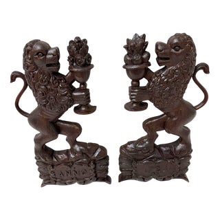 Antique Hand-Carved Sculptures of Lions in Oak, the Netherlands, 1723 For Sale