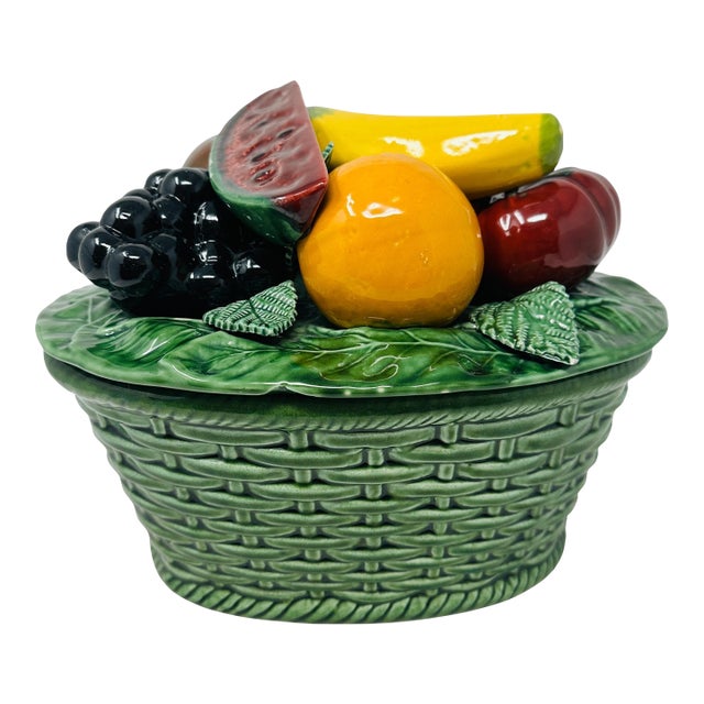 Vintage Portuguese Secla Majolica Fruit Topiary Basket Tureen For Sale