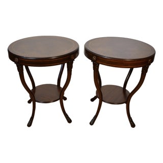 1930s Pair of Regency Style Mahogany Inlaid & Leather Top Side Tables End Tables For Sale