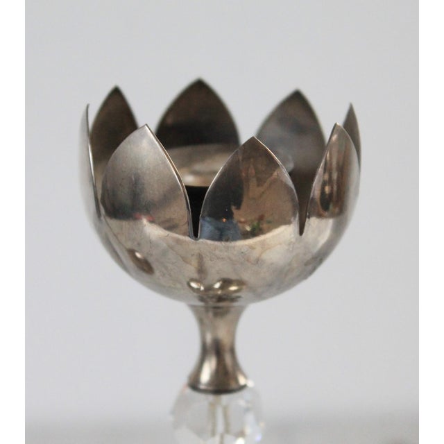 Pair of Vintage Silver-Plated Lotus Flower Candlestick Holders For Sale - Image 4 of 10