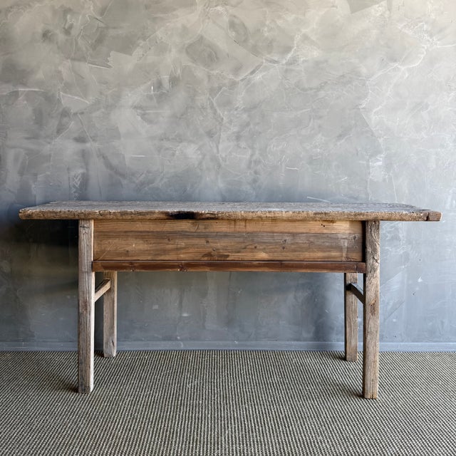 Wood Vintage Natural Elm Wood Console Table With Drawers For Sale - Image 7 of 13