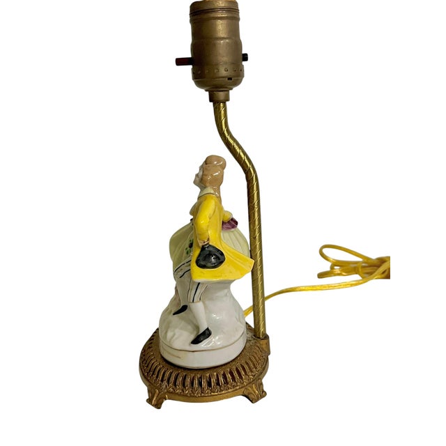 Vintage French Porcelain Courting Couple Boudoir Table Lamps With Ormolu Bases – Rococo Style - a Pair For Sale - Image 12 of 16