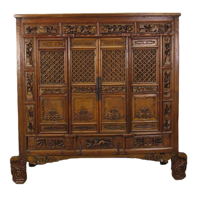 Hand Carved Chinese Antique Cabinet For Sale