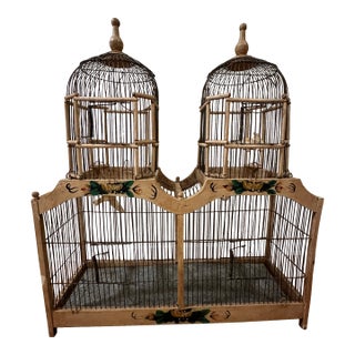Hand Painted Folk Art Birdcage For Sale