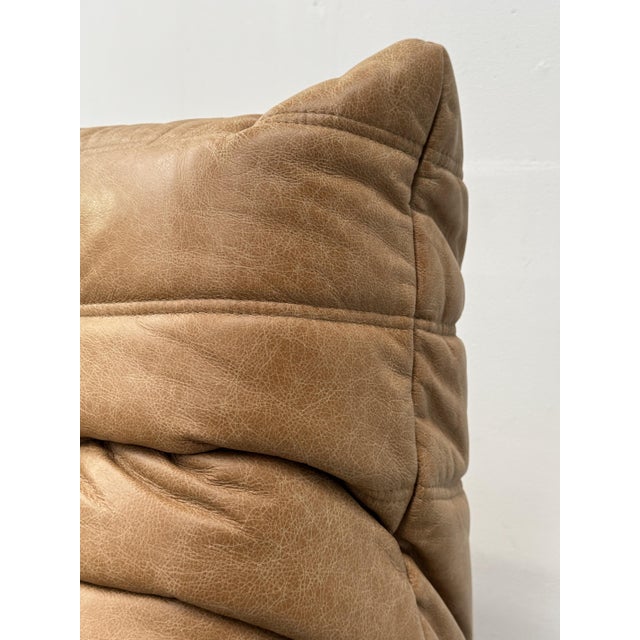 French 3-Seater Togo Sofa in Camel Leather attributed to Michel Ducaroy for Ligne Roset For Sale - Image 6 of 14