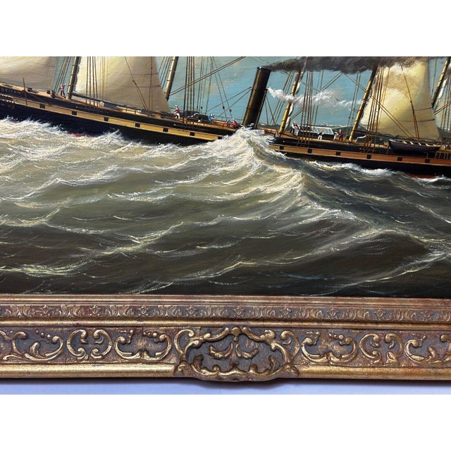 Nautical Ss Great Britain Steamship Large Gilt Framed Marine Oil on Panel Painting Signed Salvatore Colacicco For Sale - Image 18 of 18