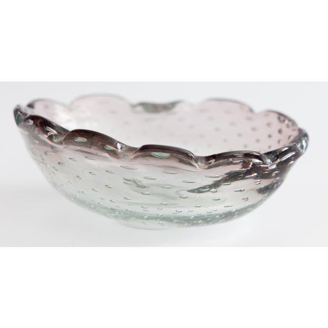 Murano Vintage Italian Murano Scalloped Art Glass Controlled Bubbles Bowl For Sale - Image 4 of 8