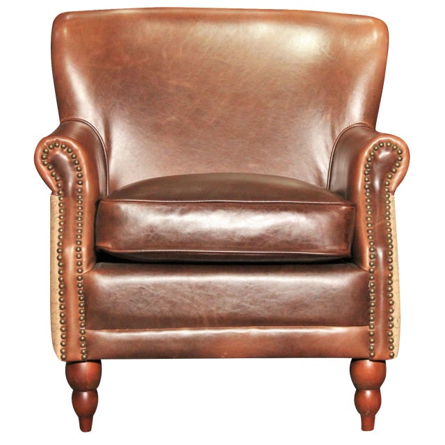 Leather & Burlap Script Chair Chairish
