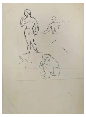 Norbert Meyre, Figures, Pencil Drawing, Mid 20th Century