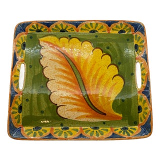 Archer Anita Mary Bellini Piu Hand Painted Italian Multicolor Ceramic Tray With Handles For Sale