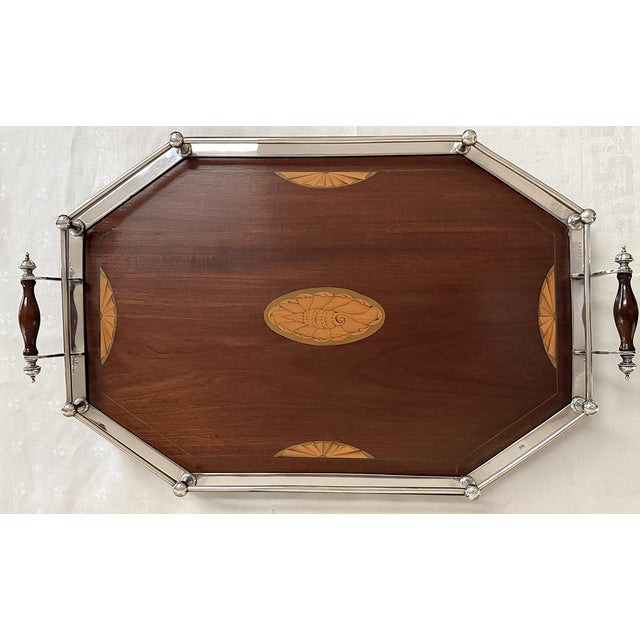Wood Antique English Silver and Mahogany Gallery Tray For Sale - Image 7 of 18