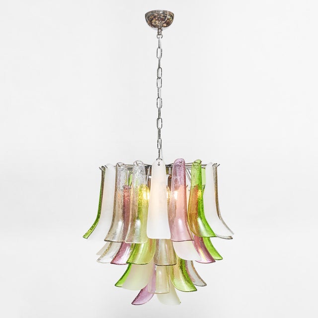 Mid-Century Modern Murano Glass Multicolor “Selle” Chandelier For Sale - Image 3 of 8