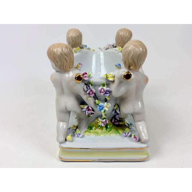Antique 19th Century German Figural Porcelain Putti Basket or Jardiniere with Hand-Applied Flowers from Greiner & Sohne Rauenstein For Sale - Image 12 of 18
