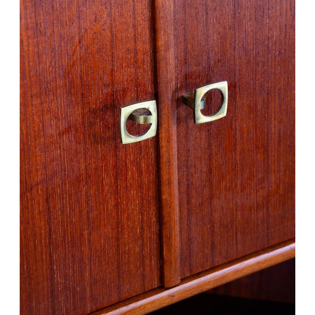 Wood 1960s Mid Century Danish Modern Corner Cabinet Unit Teak Denmark Hutch Brass For Sale - Image 7 of 12